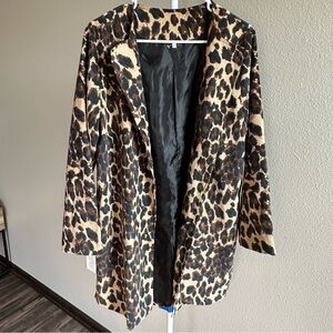 Leopard Print Trench Coat Long Jacket Blazer